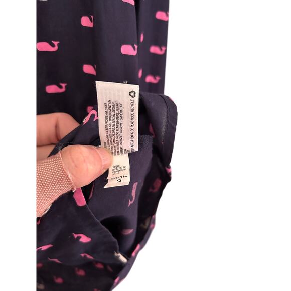 Merona Button Down Shirt Womens Medium‎ Navy Blue Long Sleeve Whale Printed - Picture 4 of 8